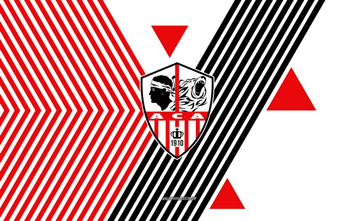 ac ajaccio logotyp, 4k, franska fotbollslaget, röda vita linjer bakgrund, ac ajaccio, ligue 1, frankrike, linjekonst, ac ajaccio emblem, fotboll, ajaccio fc
