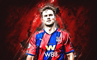 Joachim Andersen, Crystal Palace FC, portrait, danish footballer, defender, red stone background, Premier League, England, football