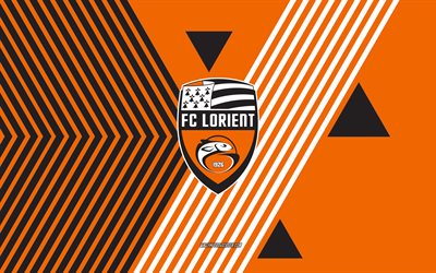 fc lorient logosu, 4k, fransız futbol takımı, turuncu siyah çizgiler arka plan, fc lorient, 1 lig, fransa, hat sanatı, fc lorient amblemi, futbol, lorient