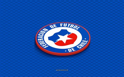 4k, Chile national football team isometric logo, 3d art, isometric art, Chile national football team, blue background, Chile, football, isometric emblem