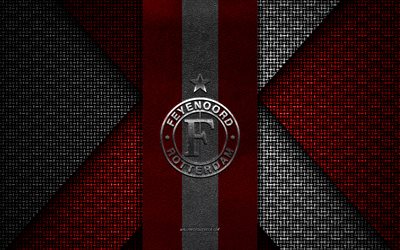 Feyenoord, Eredivisie, red white knitted texture, Feyenoord logo, Dutch football club, Feyenoord emblem, football, Netherlands, Feyenoord badge, Feyenoord Rotterdam