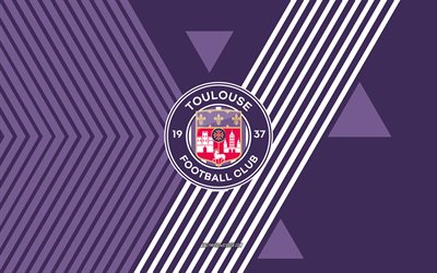 Toulouse FC logo, 4k, French football team, purple white lines background, Toulouse FC, Ligue 1, France, line art, Toulouse FC emblem, football, Toulouse
