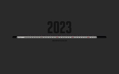 2023年10月のカレンダー, 灰色の背景, タイムラインのインフォグラフィック, 2023年カレンダー, 10月, 2023年のコンセプト, 線画