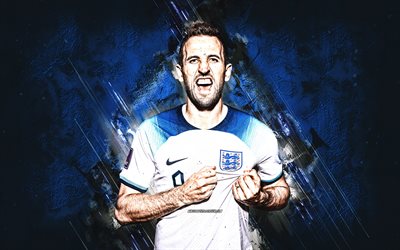 Harry Kane, England national football team, portrait, English footballer, striker, blue stone background, England, football