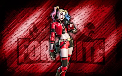 Rebirth Harley Quinn Fortnite, 4k, red diagonal background, grunge art, Fortnite, artwork, Rebirth Harley Quinn Skin, Fortnite characters, Rebirth Harley Quinn, Fortnite Rebirth Harley Quinn Skin