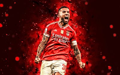Nicolas Otamendi, 4k, red neon lights, Benfica FC, Primeira Liga, Argentine footballers, Nicolas Otamendi 4K, football, soccer, Liga Portugal, SL Benfica, Nicolas Otamendi Benfica