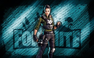Green No Mask Waypoint Fortnite, 4k, blue diagonal background, grunge art, Fortnite, artwork, Green No Mask Waypoint Skin, Fortnite characters, Green No Mask Waypoint, Fortnite Green No Mask Waypoint Skin