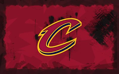 logotipo de cleveland cavaliers grunge, 4k, nba, fondo de grune púrpura, baloncesto, emblema de cleveland cavaliers, logotipo de cleveland cavaliers, cavos, equipo de baloncesto estadounidense, cleveland cavaliers