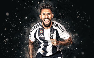 Douglas Luiz, 4k, white neon lights, Juventus FC, Serie A, Brazilian footballers, Douglas Luiz 4K, football, soccer, Juventus, Juve, Douglas Luiz Juventus