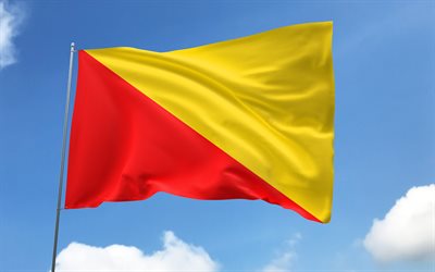 bandera de palermo en la bandera, 4k, ciudades italianas, cielo azul, bandera de palermo, banderas de satén ondulados, ciudades de italia, asta de bandera con banderas, día de palermo, italia, palermo