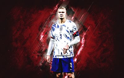 erling haaland, norge national football team, norsk fotbollsspelare, bourgogne stone bakgrund, grunge konst, norge, fotboll