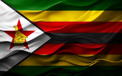 4k, bandera de zimbabwe, países africanos, bandera 3d de zimbabwe, áfrica, textura 3d, día de zimbabwe, símbolos nacionales, arte 3d, zimbabue