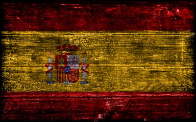 drapeau en bois espagnol, 4k, drapeaux grunge en bois, pays européens, drapeau de l'espagne, jour d'espagne, europe, drapeau espagnol, espagne, symboles nationaux espagnols