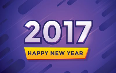 Feliz Nuevo Año 2017, abstracto, fondo púrpura, Navidad, Año Nuevo