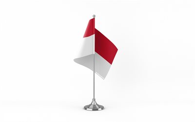 4k, bandera de mesa de mónaco, fondo blanco, bandera de mónaco, bandera de mónaco en palo de metal, símbolos nacionales, mónaco