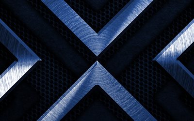ダークブルーの金属の背景, 4k, グランジアート, メタルグリッド, クリエイティブ, ダークブルーメタル, アートワーク, 金属の質感