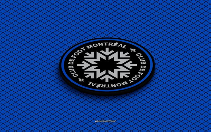 4k, CF Montreal isometric logo, 3d art, Canadian soccer club, isometric art, CF Montreal, blue background, MLS, USA, soccer, isometric emblem, CF Montreal logo