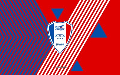 شعار suwon samsung bluewings, 4k, فريق كرة القدم الكوري الجنوبي, أحمر أزرق الخطوط الخلفية, سوون سامسونج بلووينجز, ك الدوري 1, كوريا الجنوبية, فن الخط, كرة القدم