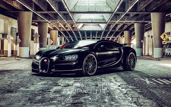 Bugatti Chiron, headlights, 2021 cars, hypercars, Black Bugatti Chiron, supercars, HDR, 2021 Bugatti Chiron, french cars, Bugatti