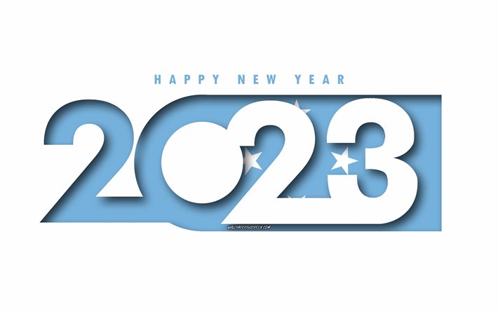 feliz ano novo 2023 micronésia, fundo branco, micronésia, arte mínima, conceitos da micronésia 2023, micronésia 2023, fundo da micronésia de 2023, 2023 feliz ano novo micronésia