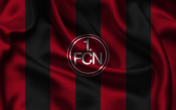 4k, 1 fc nürnberg logo, weinroter schwarzer seidenstoff, deutsche fußballmannschaft, emblem des 1 fc nürnberg, 2 bundesliga, 1 fc nürnberg, deutschland, fußball, 1 fc nürnberg flagge