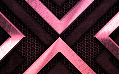ピンクの金属の背景, 4k, グランジアート, メタルグリッド, クリエイティブ, ピンクメタル, アートワーク, 金属の質感