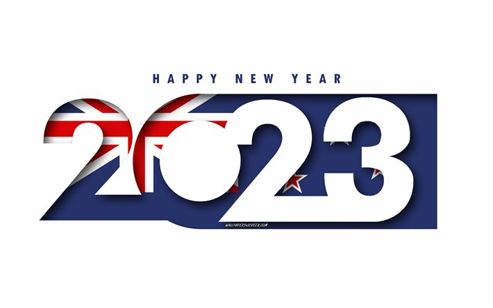 Happy New Year 2023 New Zealand, white background, New Zealand, minimal art, 2023 New Zealand concepts, New Zealand 2023, 2023 New Zealand background, 2023 Happy New Year New Zealand