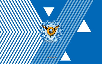 daegu logosu, 4k, güney kore futbol takımı, mavi beyaz çizgiler arka plan, daegu fc, k ligi 1, güney kore, hat sanatı, daegu fc amblemi, futbol