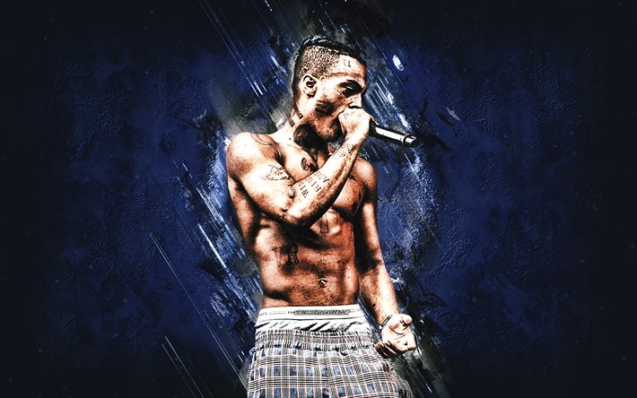 XXXTentacion, American rapper, blue stone background, grunge art, Jahseh Dwayne Ricardo Onfroy, XXXTentacion art, popular rappers