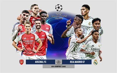 arsenal fc vs real madrid, 2025, 4k, 2025 uefa champions league, arsenal fc, real madrid, match de football, arsenal vs real madrid, football, ligue des champions, uefa, match d'aperçu