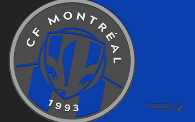 cf logo montreal, 4k, sfondo blu, art di carbonio, cf emblema di montreal, club di calcio canadese, mls, usa, cf montreal, calcio, montreal, major league soccer