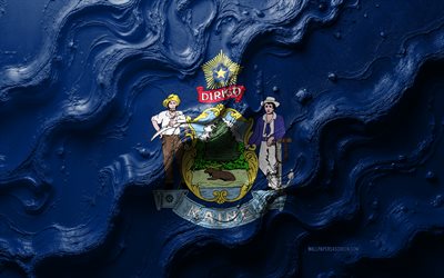 maine bayrağı, 4k, taş dalga dokusu, 3d maine bayrağı, maine eyalet bayrağı, amerika, amerikan eyaletlerinin bayrakları, maine