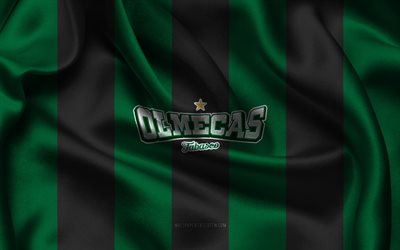 4k, olmecas de tabasco logosu, yeşil siyah ipek kumaş, meksika beyzbol takımı, olmecas de tabasco amblemi, meksika beyzbol ligi, olmecas de tabasco, meksika, beyzbol, olmecas de tabasco bayrağı, lmb
