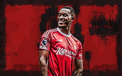 4k, Callum Hudson-Odoi, red grunge background, Nottingham Forest FC, Premier League, english footballers, Callum Hudson-Odoi 4K, football, soccer, Nottingham Forest, Callum Hudson-Odoi Nottingham Forest