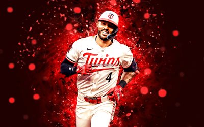 carlos correa, 4k, kırmızı neon işıklar, minnesota ikizleri, mlb, porto riko beyzbol oyuncuları, carlos correa 4k, beyzbol, major league beyzbol, ben groot, carlos correa minnesota ikizler