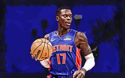 4k, Dennis Schroder, blue grunge background, Detroit Pistons, NBA, German basketball players, Dennis Schroder 4K, basketball, National Basketball Association, Dennis Schroder Detroit Pistons