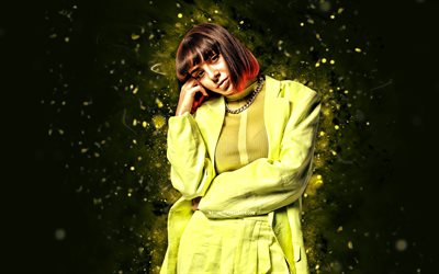 charli xcx, 4k, 黄色のネオンライト, 人気のある歌手, 音楽スター, イギリスの有名人, シャーロット・エマ・エイチソン, イギリスの歌手, charli xcx 4k