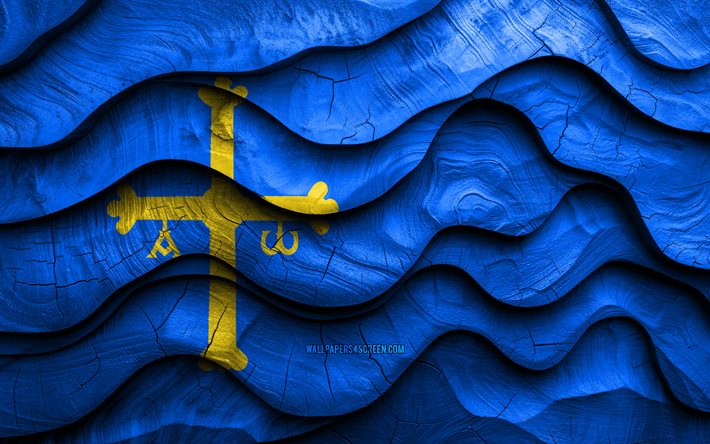 4k, drapeau asturie, provinces d'espagne, drapeaux d'ondes 3d en bois, jour des asturies, drapeau des asturies, espagne, drapeau en bois des asturias, europe, provinces espagnoles, asturies