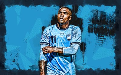 4k, Douglas Costa, blue grunge background, Sydney FC, A-League, Brazilian footballers, Douglas Costa 4K, football, soccer, Douglas Costa Sydney FC