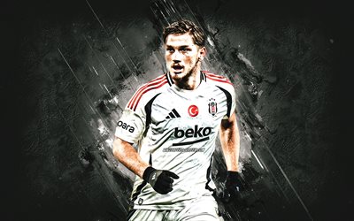 Semih Kilicsoy, Besiktas, Turkish football player, white stone background, grunge art, Turkey, football, Semih Kilicsoy Besiktas
