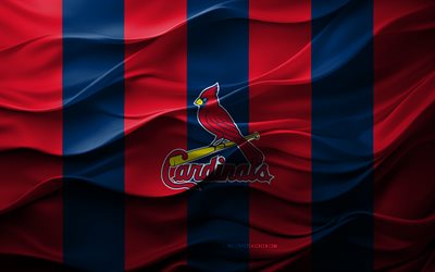 4k, st louis cardinals logosu, kırmızı mavi 3d arka plan, st louis cardinals amblemi, amerikan beyzbol takımı, st louis cardinals bayrağı, 3d doku, mlb, amerika, st louis cardinals, beyzbol, major league beyzbol