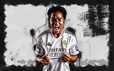 4k, endrick felipe, beyaz grunge arka plan, real madrid, la liga, brezilyalı futbolcular, endrick felipe 4k, futbol, endrick, real madrid cf, laliga, endrick real madrid