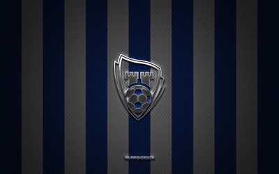 Sarpsborg 08 FF logo, Norwegian football team, Eliteserien, blue white carbon background, Sarpsborg 08 FF emblem, football, Sarpsborg 08 FF, Norway, Sarpsborg 08 FC