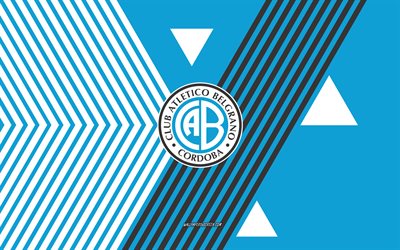 club atlético del logotipo de belgrano, 4k, equipo de fútbol argentino, fondo de líneas blancas azules, club atlético de belgrano, división argentina primaria, belgrano fc, argentina, arte de línea, club atlético de belgrano emblema, fútbol americano, belgrano