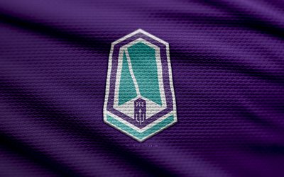 Pacific FC fabric logo, 4k, violet fabric background, Canadian Premier League, bokeh, soccer, Pacific FC logo, CPL, football, Pacific FC emblem, Pacific FC, canadian football club, FC Pacific