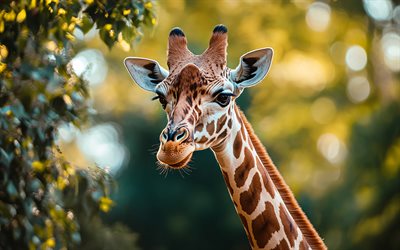 girafe, soirée, coucher de soleil, animaux africains, girafes, faune, tête de girafe