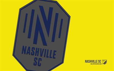 nashville sc  logo, 4k, keltainen tausta, hiilitaide, nashville sc  tunnus, amerikkalainen jalkapalloseura, mls, yhdysvallat, nashville sc, jalkapallo, nashville fc, suurliigajalkapallo