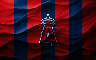 4k, los angeles angels logosu, kırmızı mavi 3d arka plan, los angeles angels amblemi, amerikan beyzbol takımı, los angeles angels bayrağı, 3d doku, mlb, amerika, los angeles angels, beyzbol, major league beyzbol