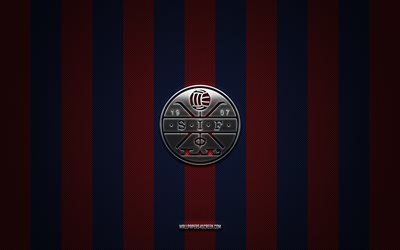 Stromsgodset IF logo, Norwegian football team, Eliteserien, blue red carbon background, Stromsgodset IF emblem, football, Stromsgodset IF, Norway, Stromsgodset FC