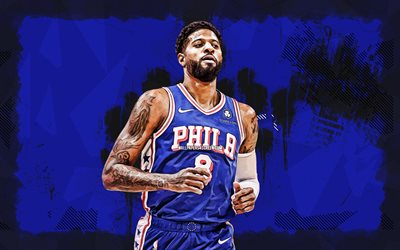 4k, पॉल जॉर्ज, नीली ग्रंज पृष्ठभूमि, फिलाडेल्फिया 76ers, एनबीए, अमेरिकी बास्केटबॉल खिलाड़ी, पॉल जॉर्ज 4k, बास्केटबाल, राष्ट्रीय बास्केटबॉल संघ, पॉल जॉर्ज फिलाडेल्फिया 76ers